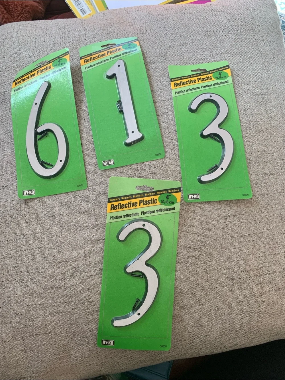HY-KO 4-Inch Reflective Plastic House Numbers | 5-Pack Silver Address Digits